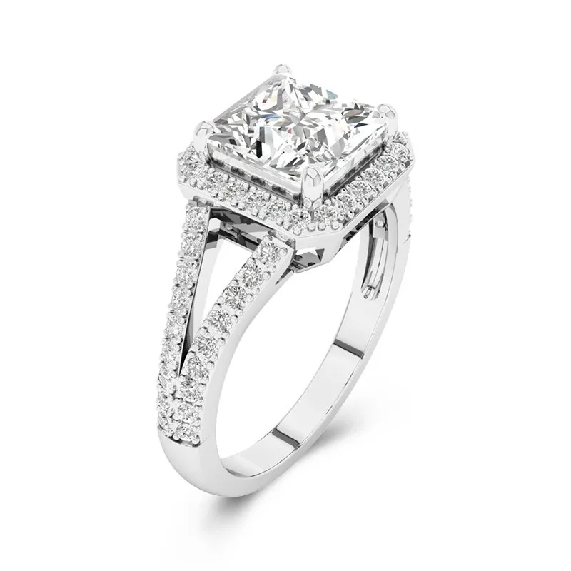 Halo Cathédrale Bague de fiançailles 2.00ct Moissanite