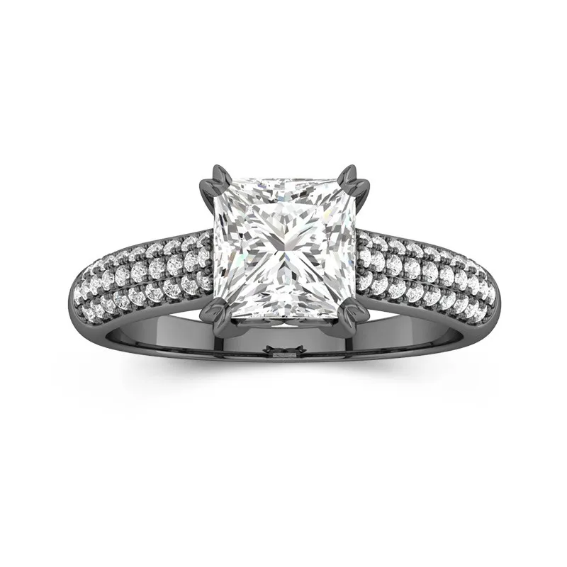 925 Sterling Silver Pavé Traditional Shank Engagement Ring