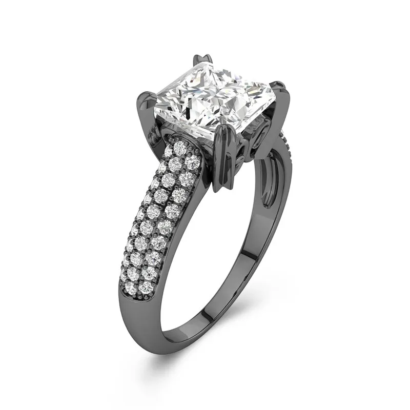 925 Sterling Silver Pavé Traditional Shank Engagement Ring