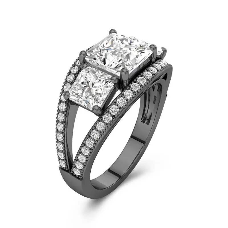 925 Sterling Silver Three Stone Split Shank Engagement Ring