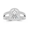 925 Sterling Silver Halo Split Shank Engagement Ring