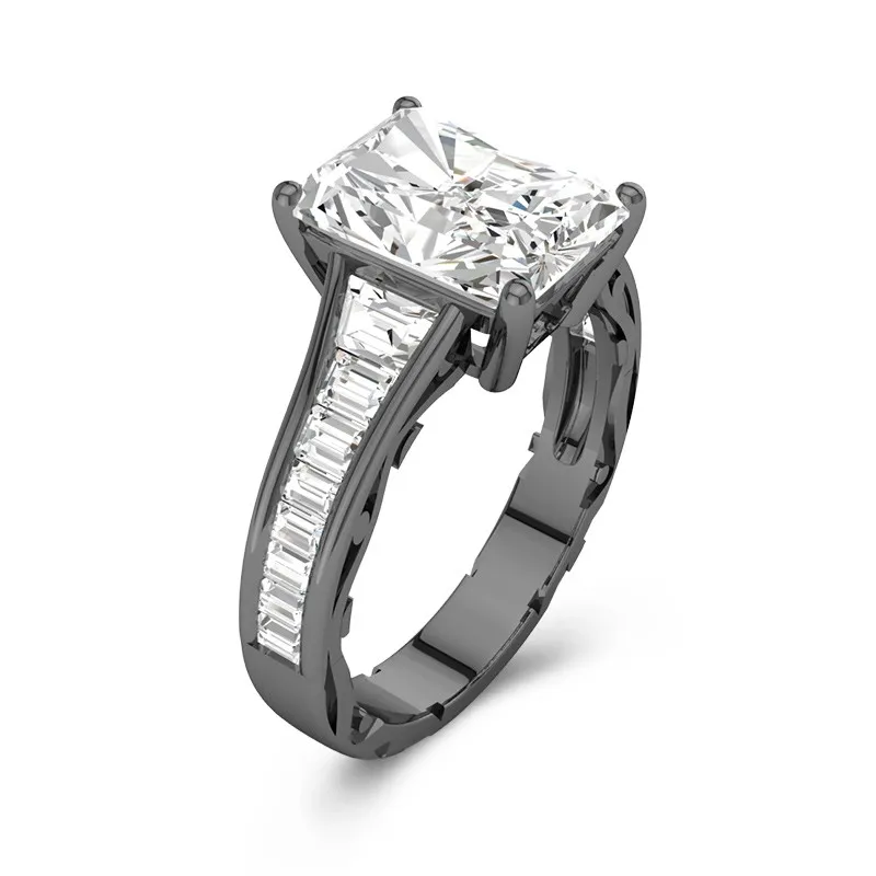 925 Sterling Silver Baguette Flair Shank Channel Engagement Ring