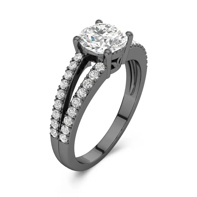 925 Sterling Silver Pavé Split Shank Engagement Ring