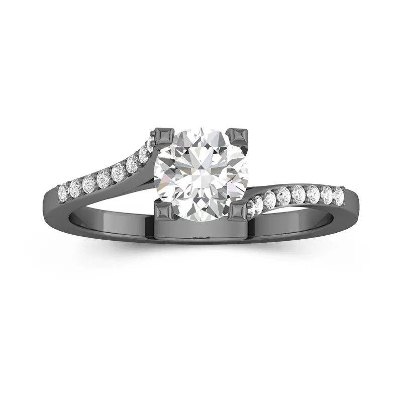 925 Sterling Silver Pavé Bypass Shank Engagement Ring