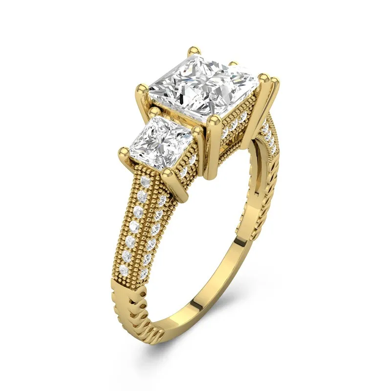 14K Gold Three Stone Straight Shank Engagement Ring