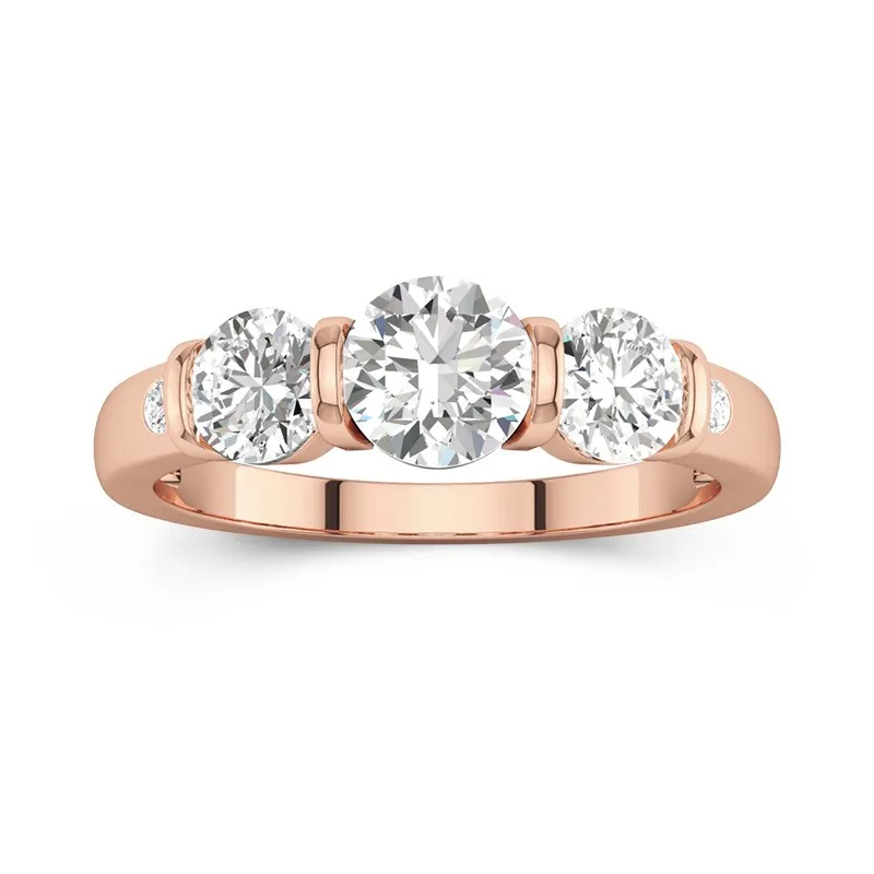 18K Rose Gold Three Stone Bar Flush Straight Shank Engagement Ring