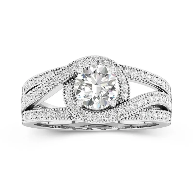 Beaded Halo Pavé Engagement Ring 1.00ct Cubic Zirconia