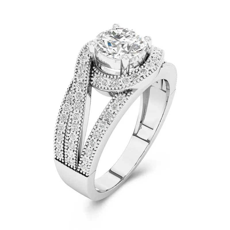 Beaded Halo Pavé Engagement Ring 1.00ct Cubic Zirconia