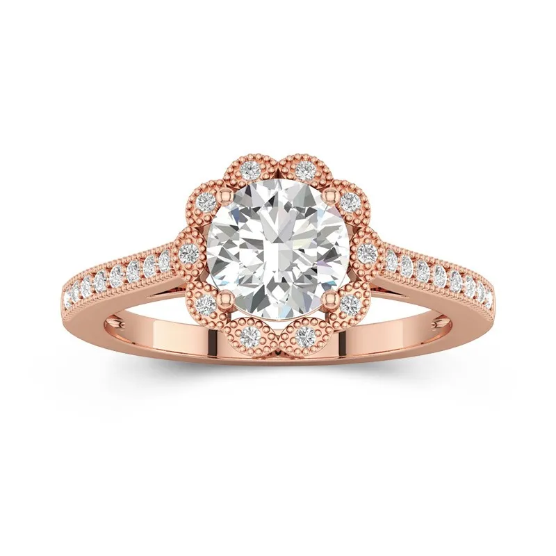 18K Rose Gold Halo Cathedral Straight Shank Engagement Ring