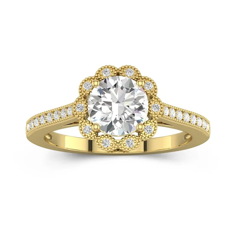 18K Gold Halo Cathedral Straight Shank Engagement Ring