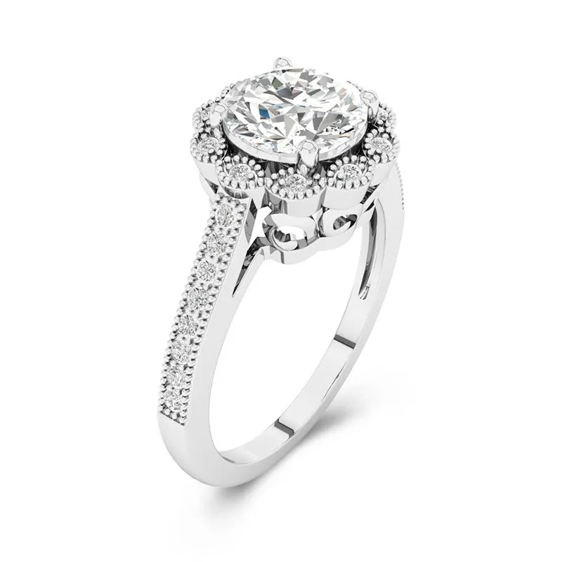 14K White Gold Halo Cathedral Straight Shank Engagement Ring