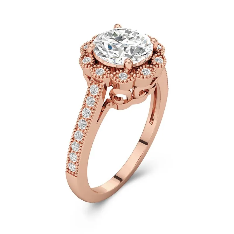 18K Rose Gold Halo Cathedral Straight Shank Engagement Ring