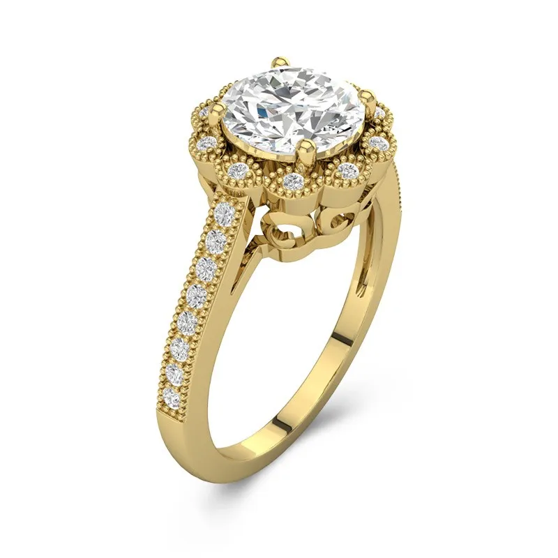 18K Gold Halo Cathedral Straight Shank Engagement Ring
