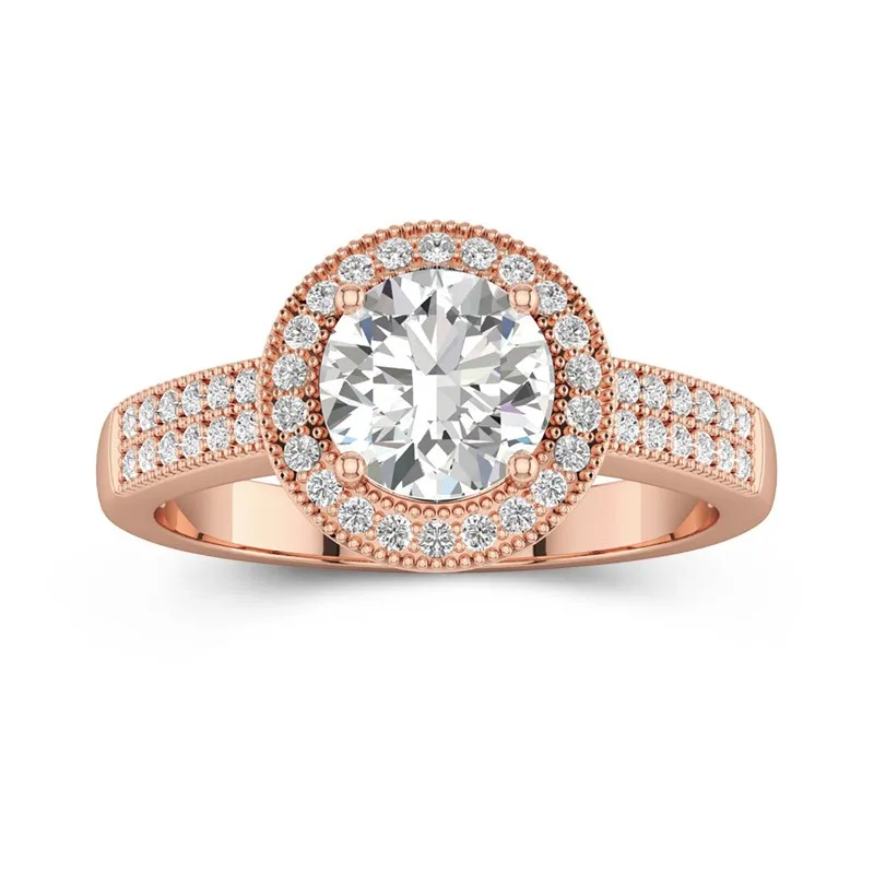 14K Rose Gold Halo Pavé Straight Shank Engagement Ring