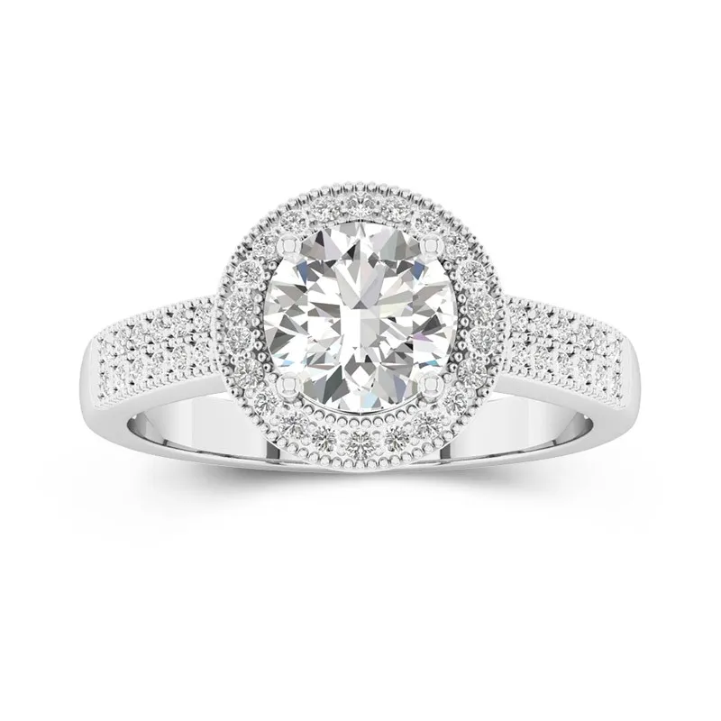 18K White Gold Halo Pavé Straight Shank Engagement Ring