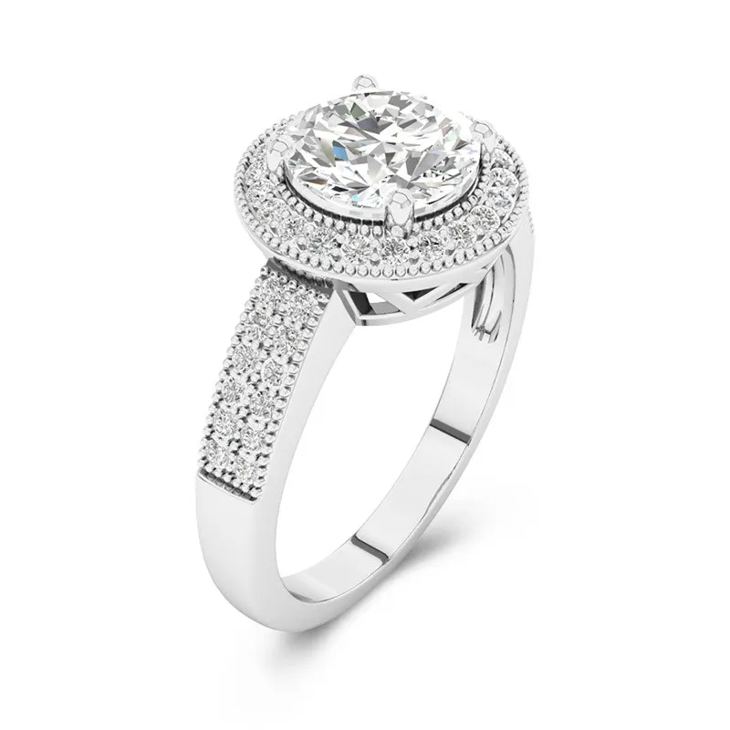 14K White Gold Halo Pavé Straight Shank Engagement Ring