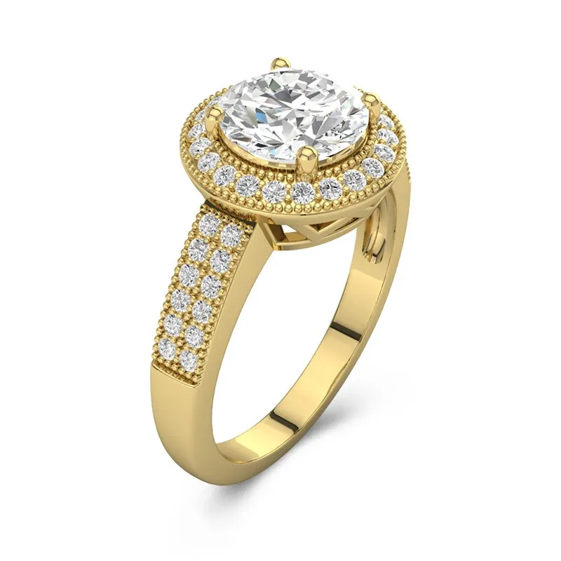 18K Gold Halo Pavé Straight Shank Engagement Ring