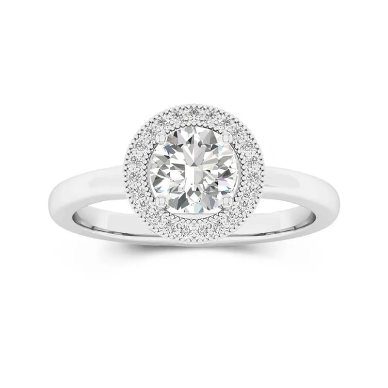 Rétro Rond 1.00ct Moissanite Bague de fiançailles