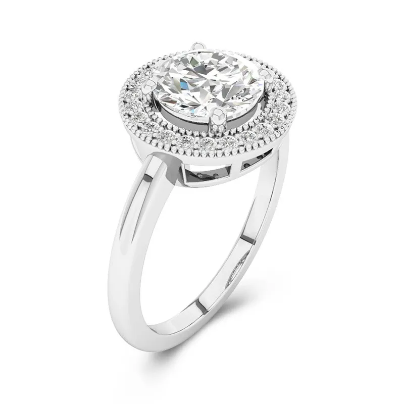 Rétro Rond 1.00ct Moissanite Bague de fiançailles