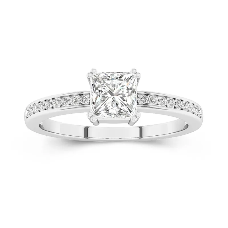 14K White Gold Pavé Channel Engagement Ring