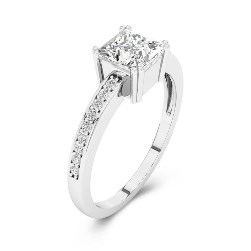 18K White Gold Pavé Channel Engagement Ring