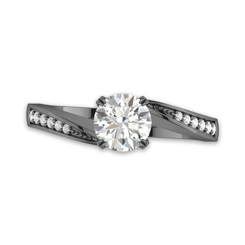 925 Sterling Silver Pavé Bypass Shank Channel Engagement Ring