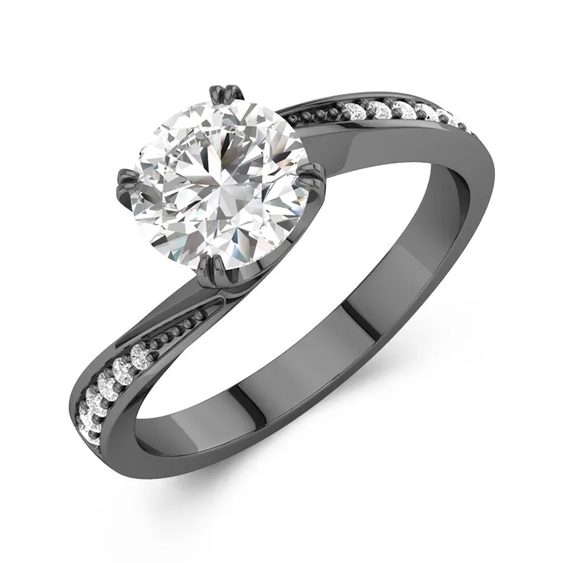 925 Sterling Silver Pavé Bypass Shank Channel Engagement Ring