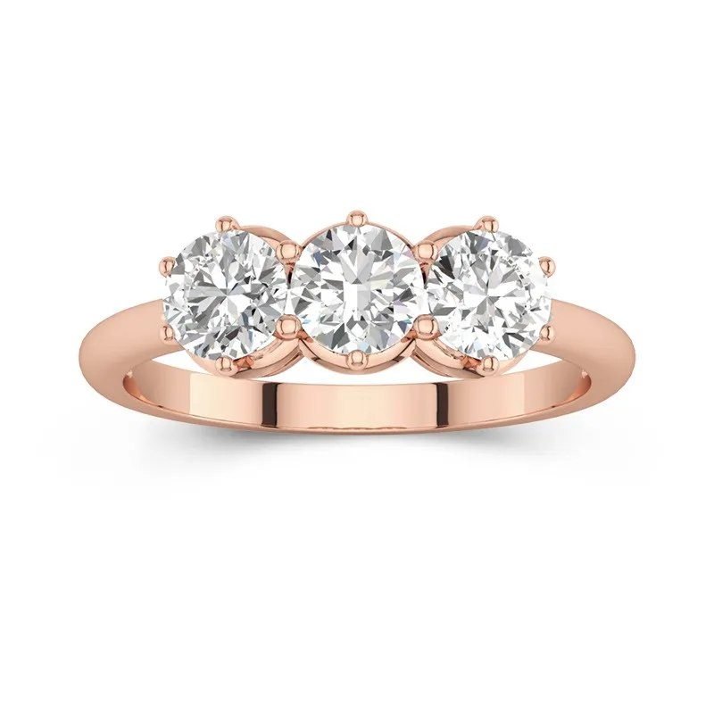 14K Rose Gold Three Stone Prong Traditional Shank Engagement Ring