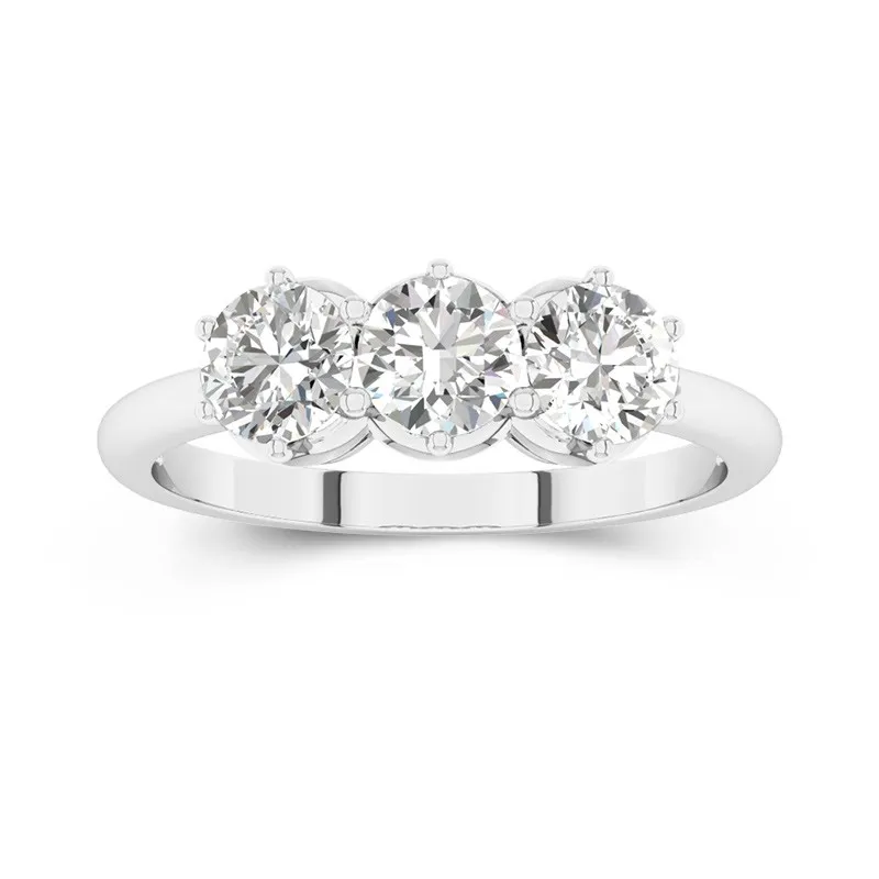 Platinum Three Stone Prong Traditional Shank Engagement Ring