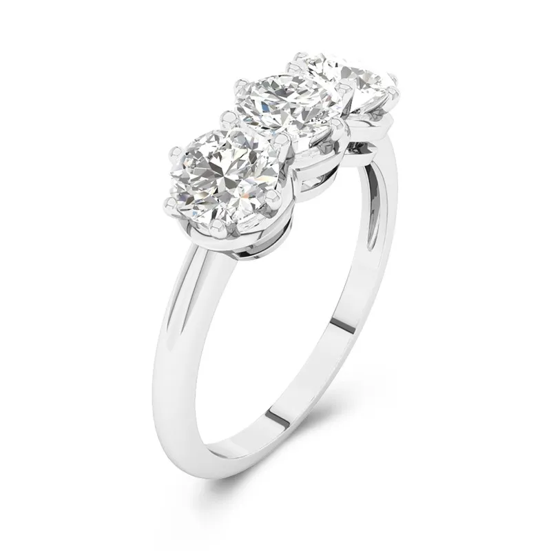 14K White Gold Three Stone Prong Traditional Shank Engagement Ring