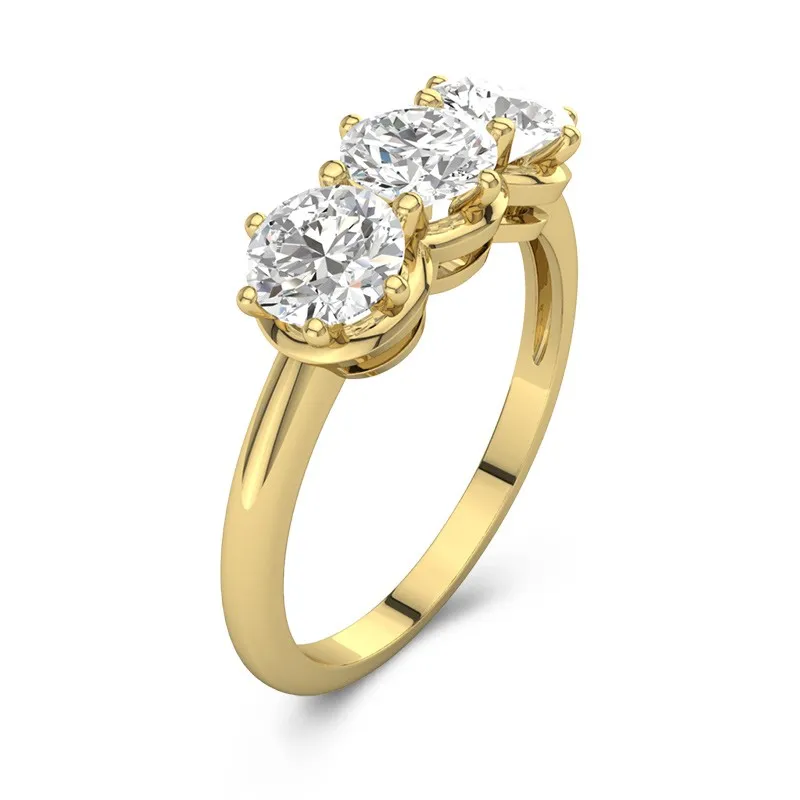 18K Gold Three Stone Prong Traditional Shank Engagement Ring