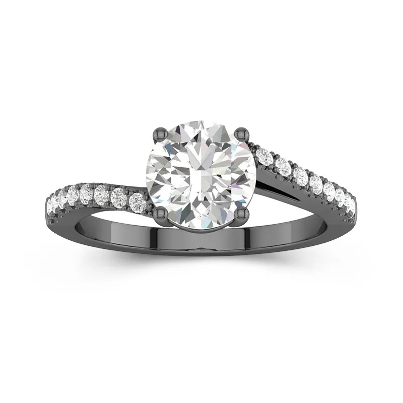 925 Sterling Silver Pavé Bypass Shank Engagement Ring