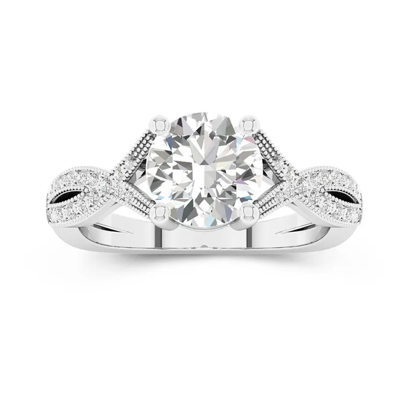 Perlé Cathédrale Bague de fiançailles 2.00ct Moissanite