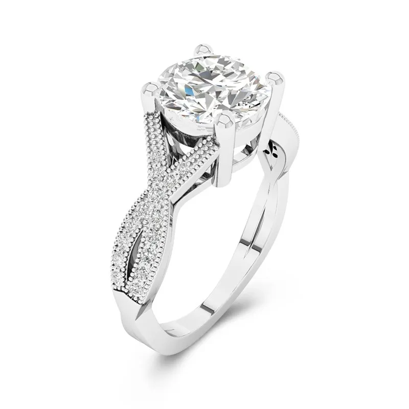Beaded Cathedral Engagement Ring 2.00ct Moissanite