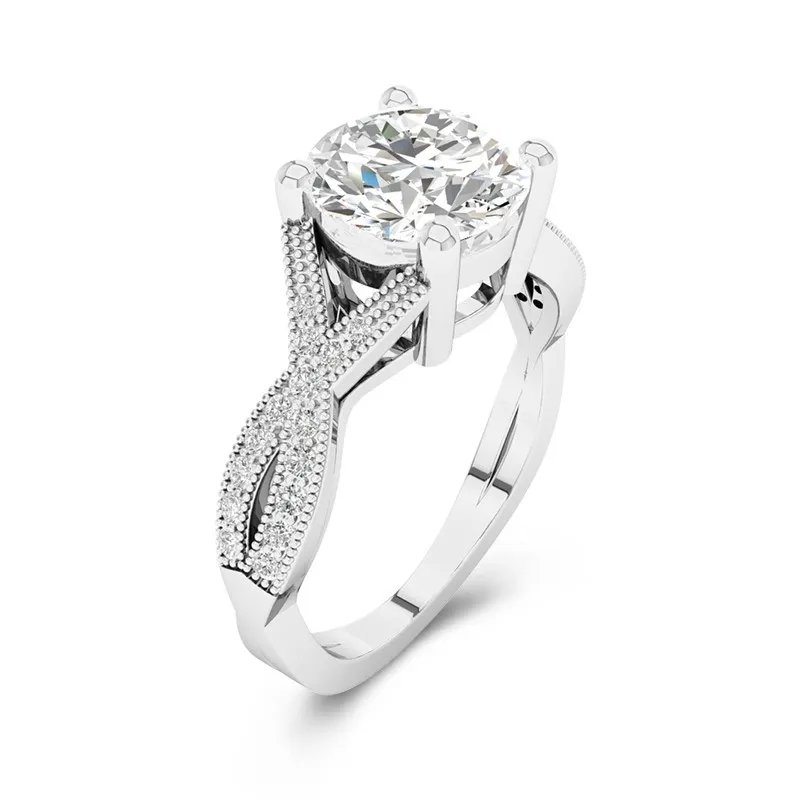 Perlé Cathédrale Bague de fiançailles 2.00ct Moissanite