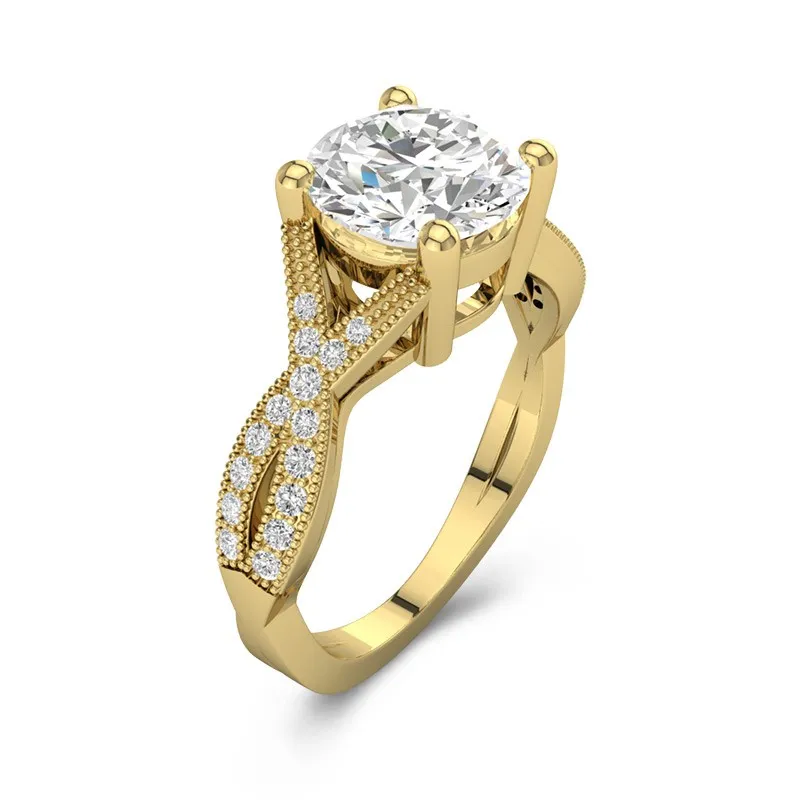 Perlé Cathédrale Bague de fiançailles 2.00ct Moissanite