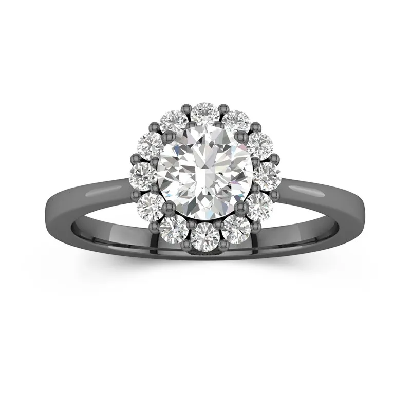 925 Sterling Silver Halo Cluster Reverse Tapered Engagement Ring