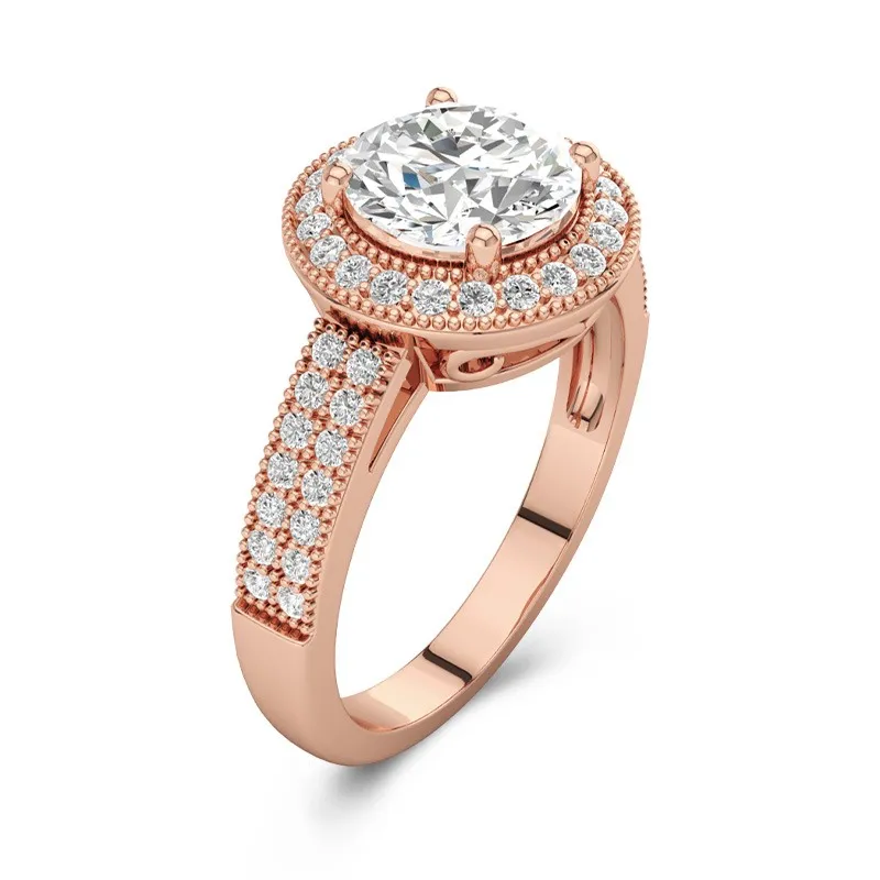Antique Luxury Beaded Round Cut Engagement Ring