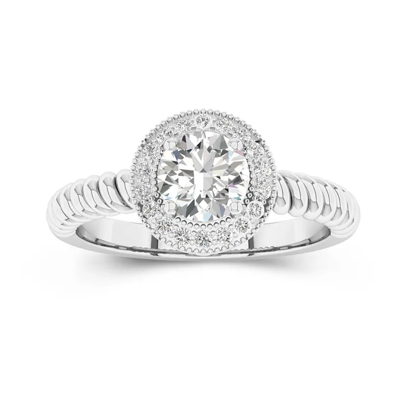 Retro Graceful Milgrain Rope Round Cut Engagement Ring