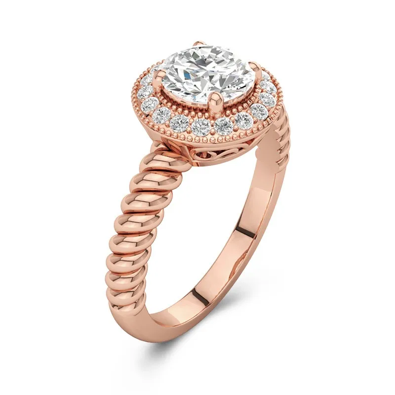 Retro Graceful Milgrain Rope Round Cut Engagement Ring