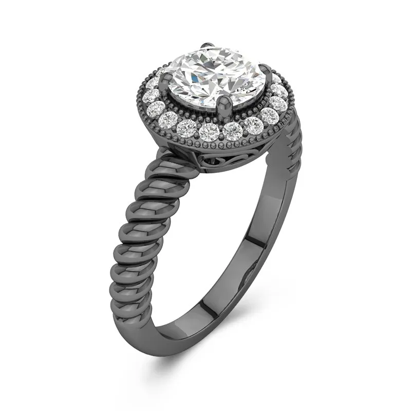 925 Sterling Silver Halo Twist Engagement Ring