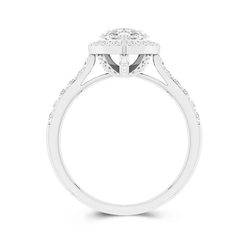 Argent sterling 925 Halo Cathédrale Tige Droite Bague de fiançailles