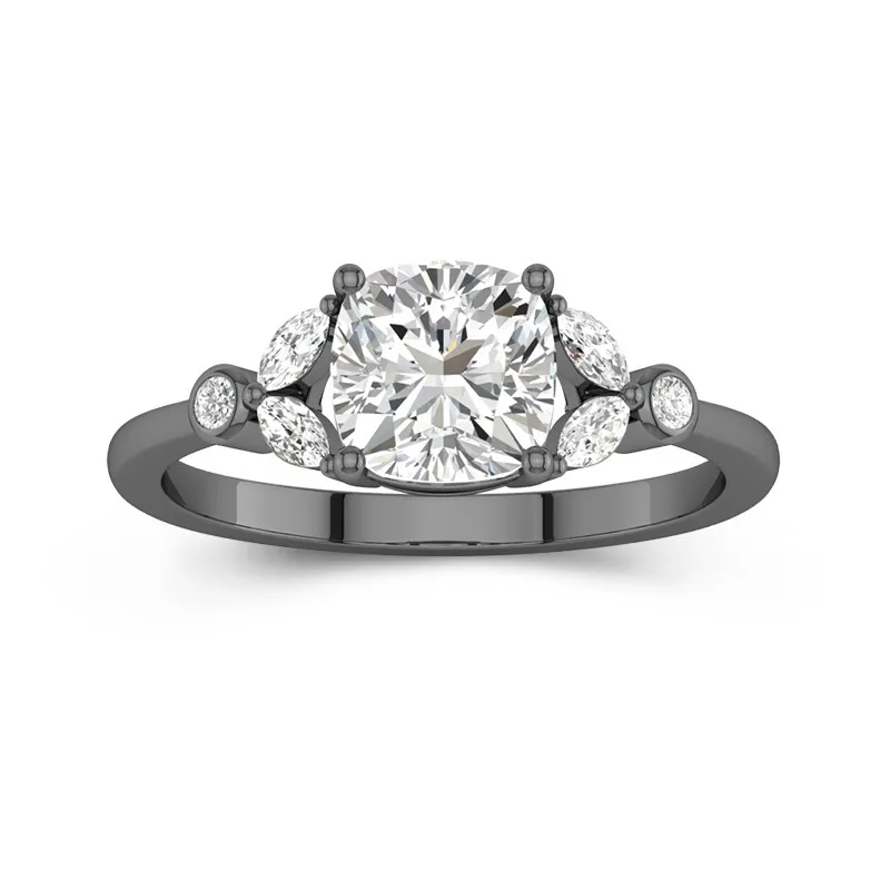 925 Sterling Silver Cluster Flush Tapered Engagement Ring