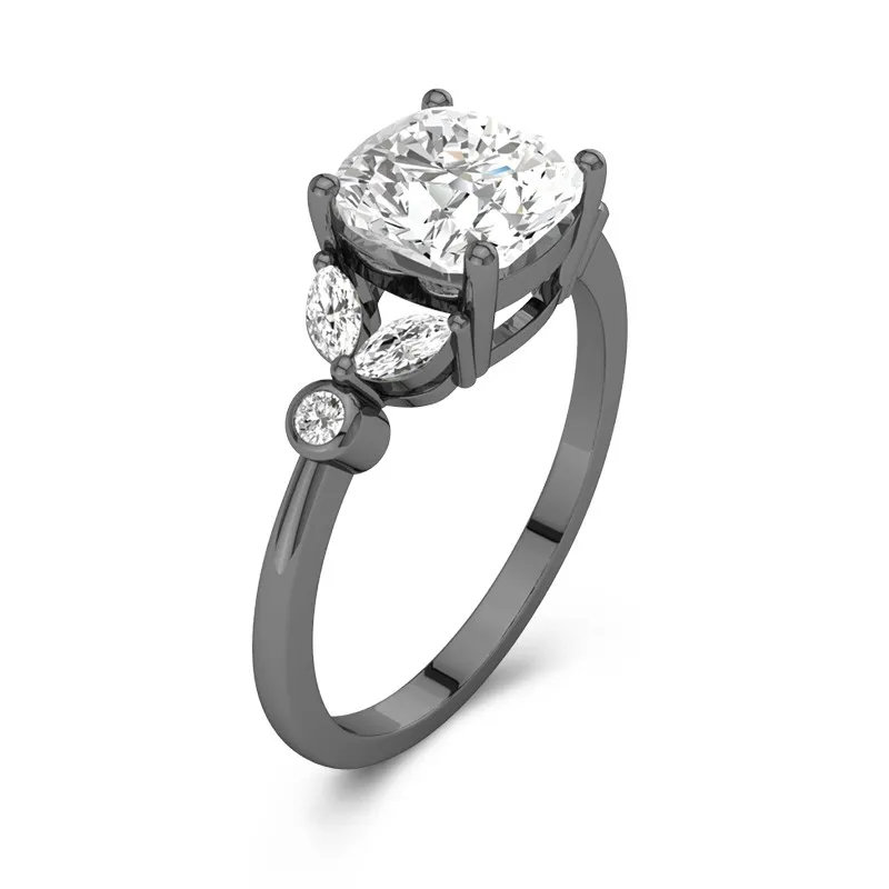 925 Sterling Silver Cluster Flush Tapered Engagement Ring