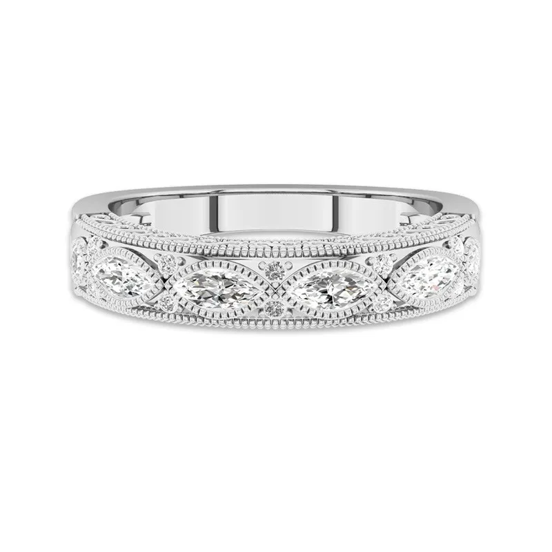 Retro Beaded Scrollwork Moissanite Wedding Band