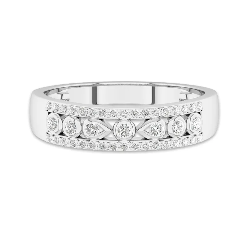 Wide Retro Moissanite Wedding Band