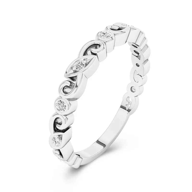 Delicate Stackable Cutout Scrollwork Moissanite Wedding Ring