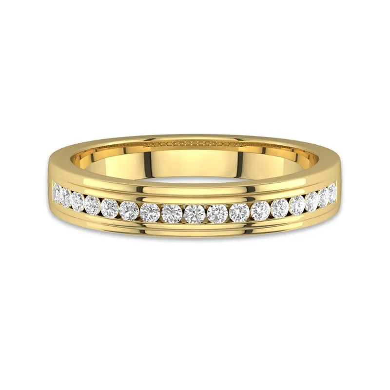 Classic Men Wedding Band 18K Yellow Gold Groove 925 Sterling Silver