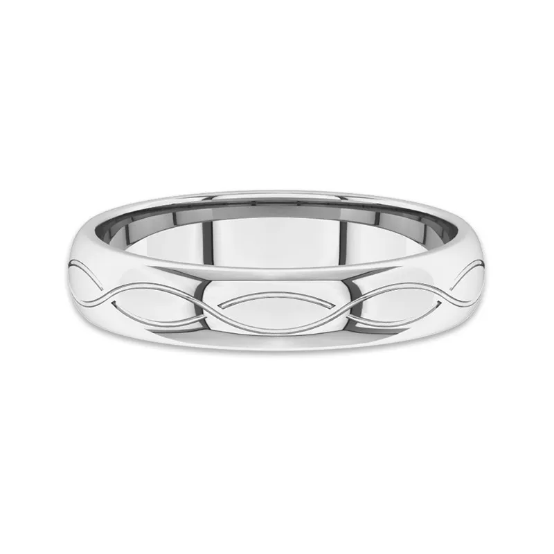 Simple Carved Infinity Men 14K White Gold Wedding Band