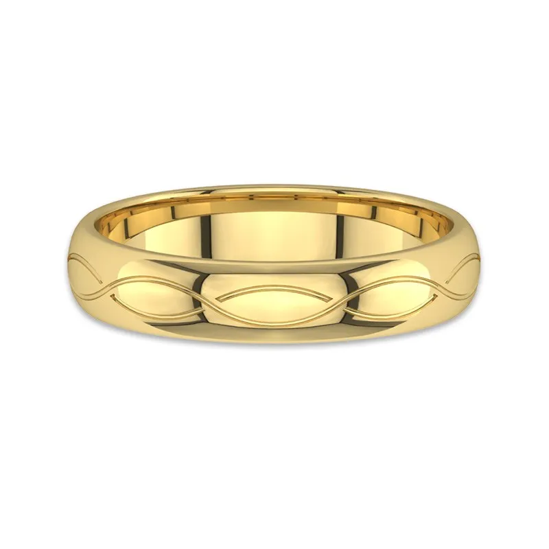 Simple Carved Infinity Men 14K Gold Wedding Band